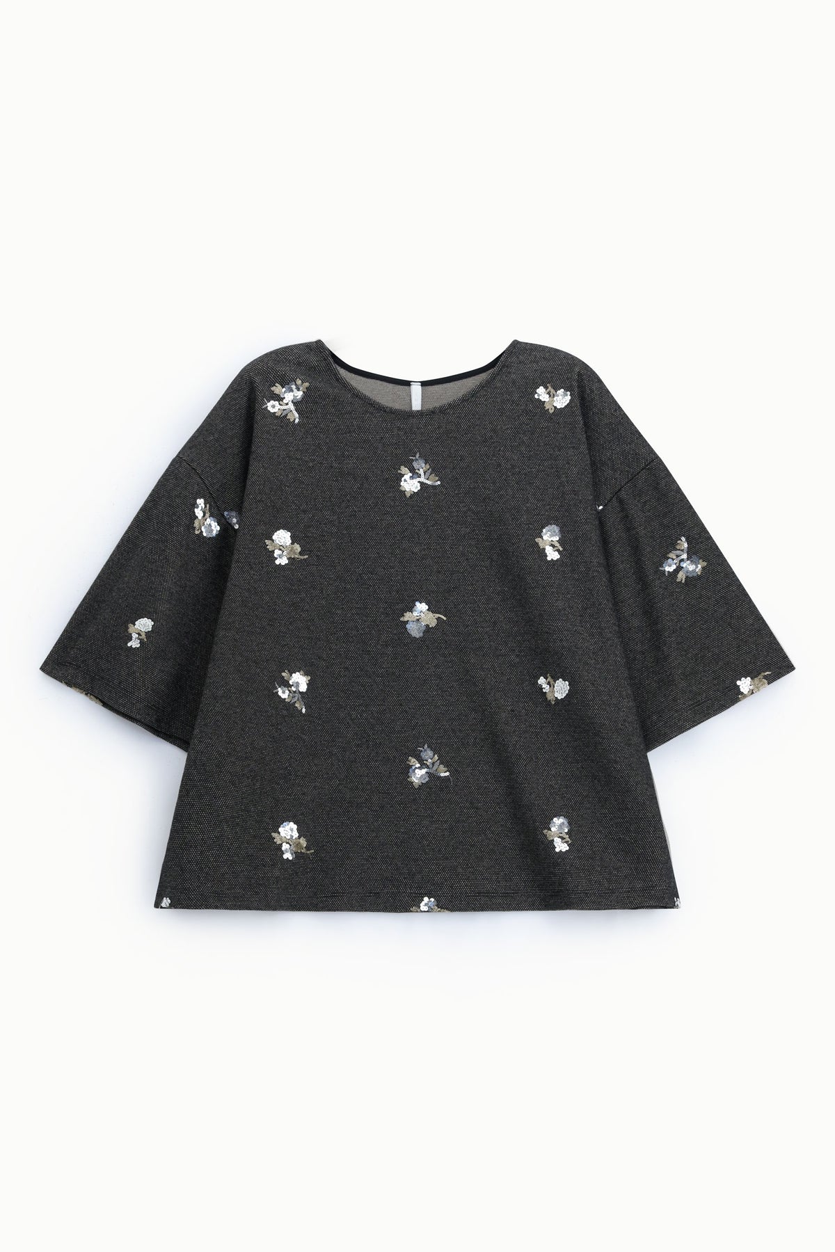 Top boxy en maille brodée de sequins noir et marron – Femme