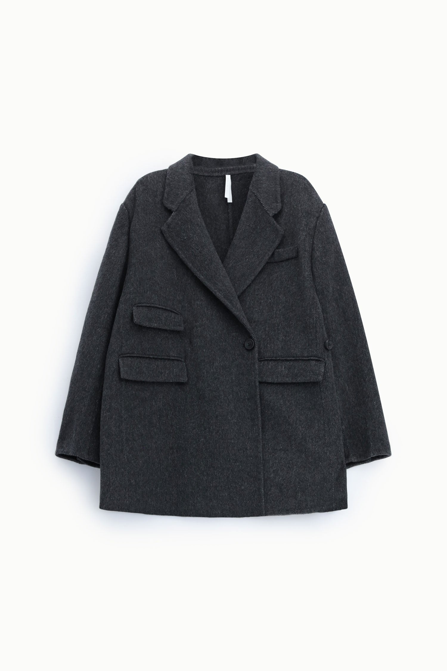 Manteau court croisé Imperial Femme en drap façon poil de chameau anthracite chiné