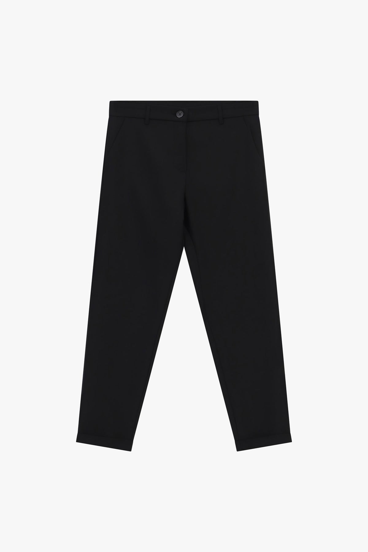 Pantalon cropped fuselé noir en draperie Imperial, vue de face à plat