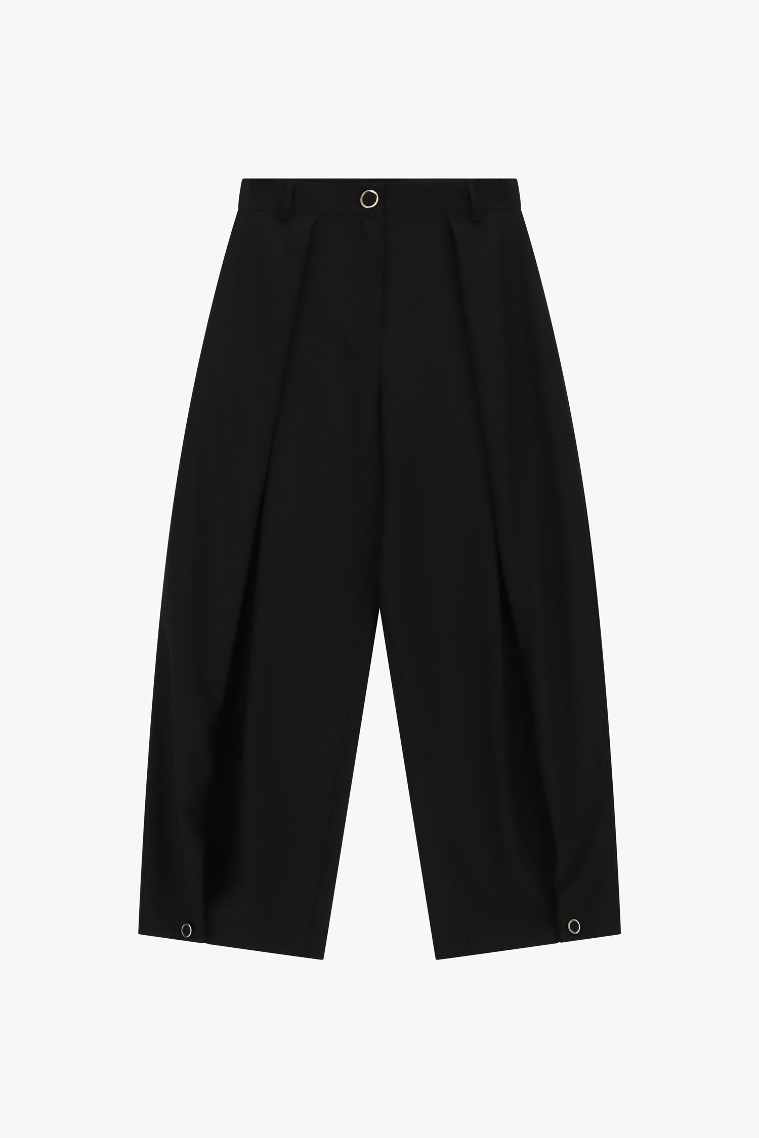 Pantalon palazzo noir à œillets métalliques dorés Imperial, vue de face à plat