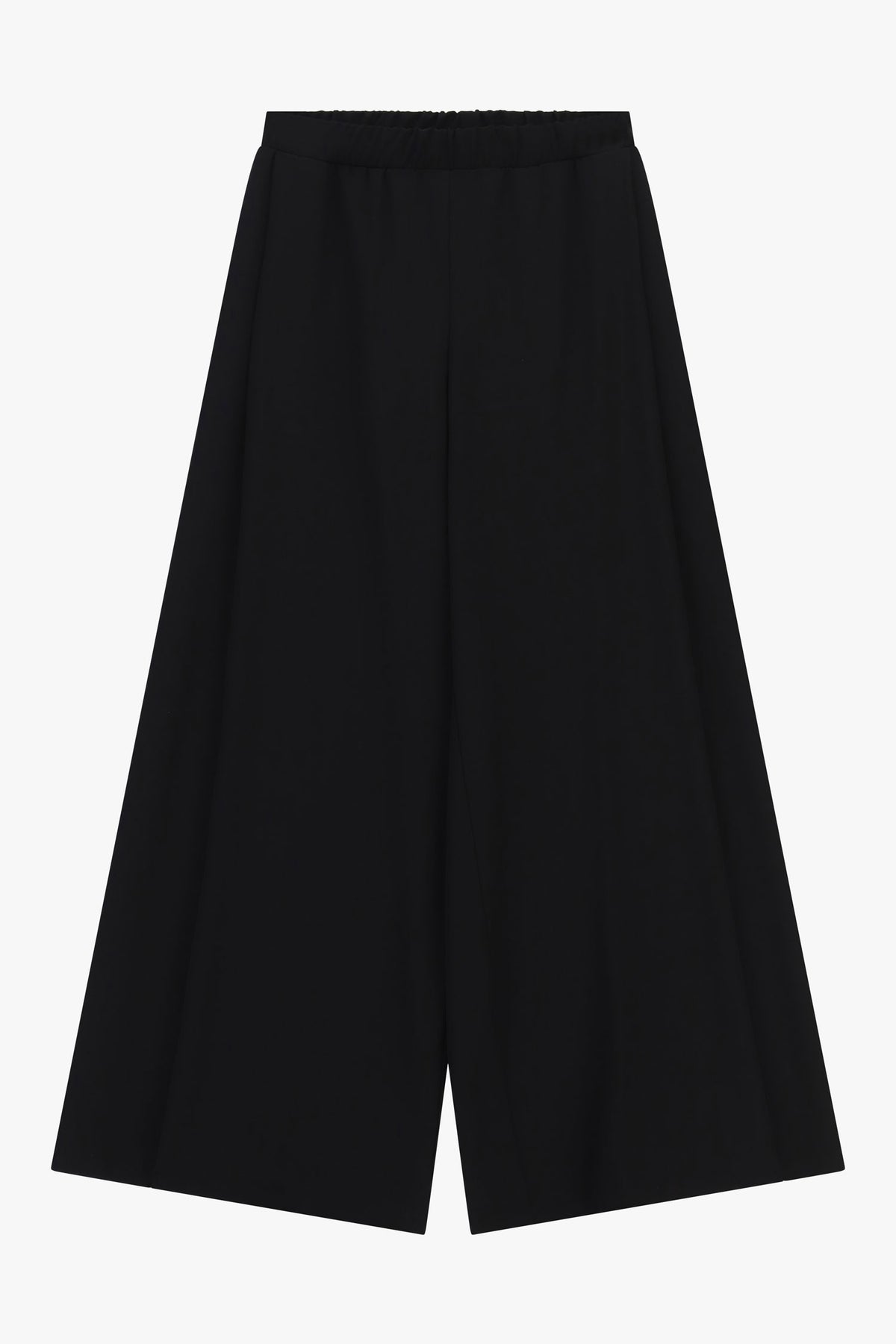 Pantalon palazzo très large noir en crêpe fluide diagonale Imperial, vue de face à plat