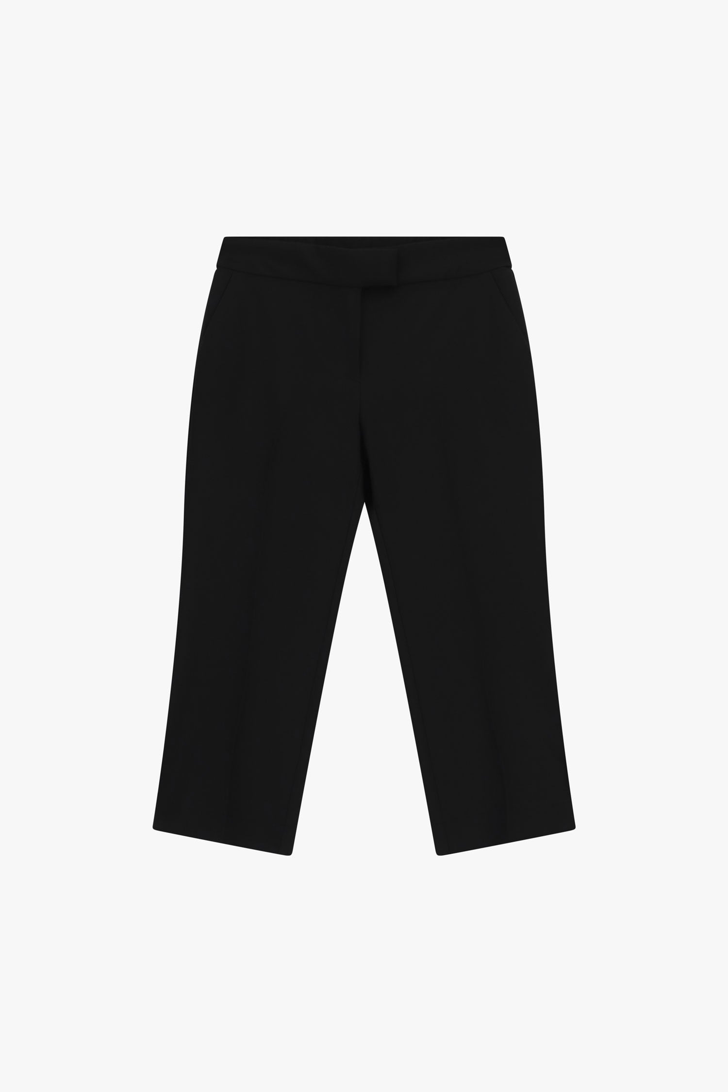 Pantalon capri noir à fente d'ourlet en draperie Imperial, vue de face à plat