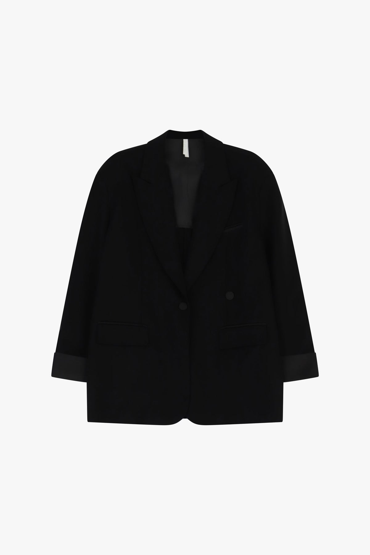 Blazer oversize noir à finitions smoking Imperial, vue de face à plat