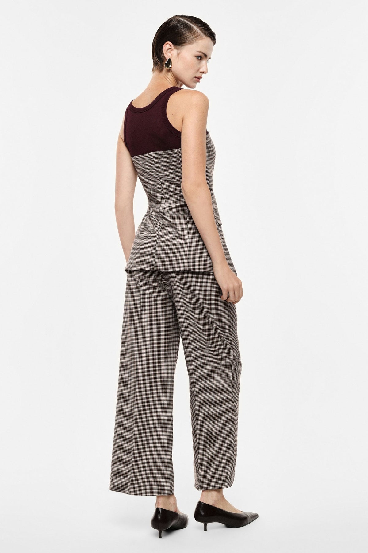 Pantalon large micro pied-de-poule Imperial, porté de dos