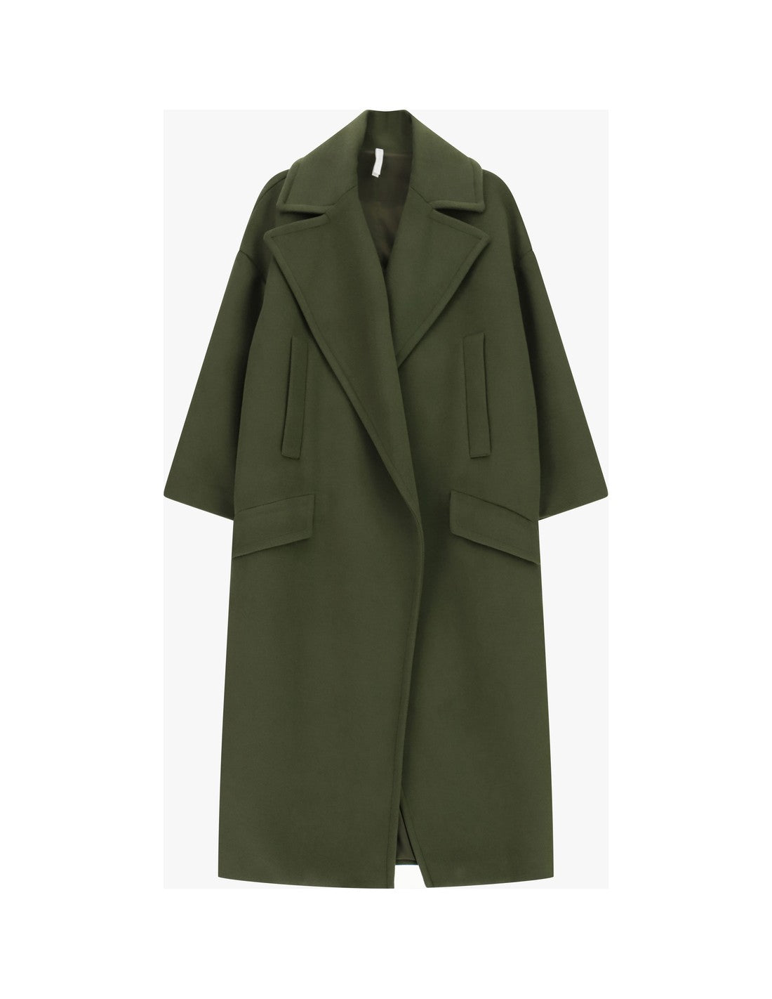 Manteau long oversize à larges revers vert militaire à plat – Imperial