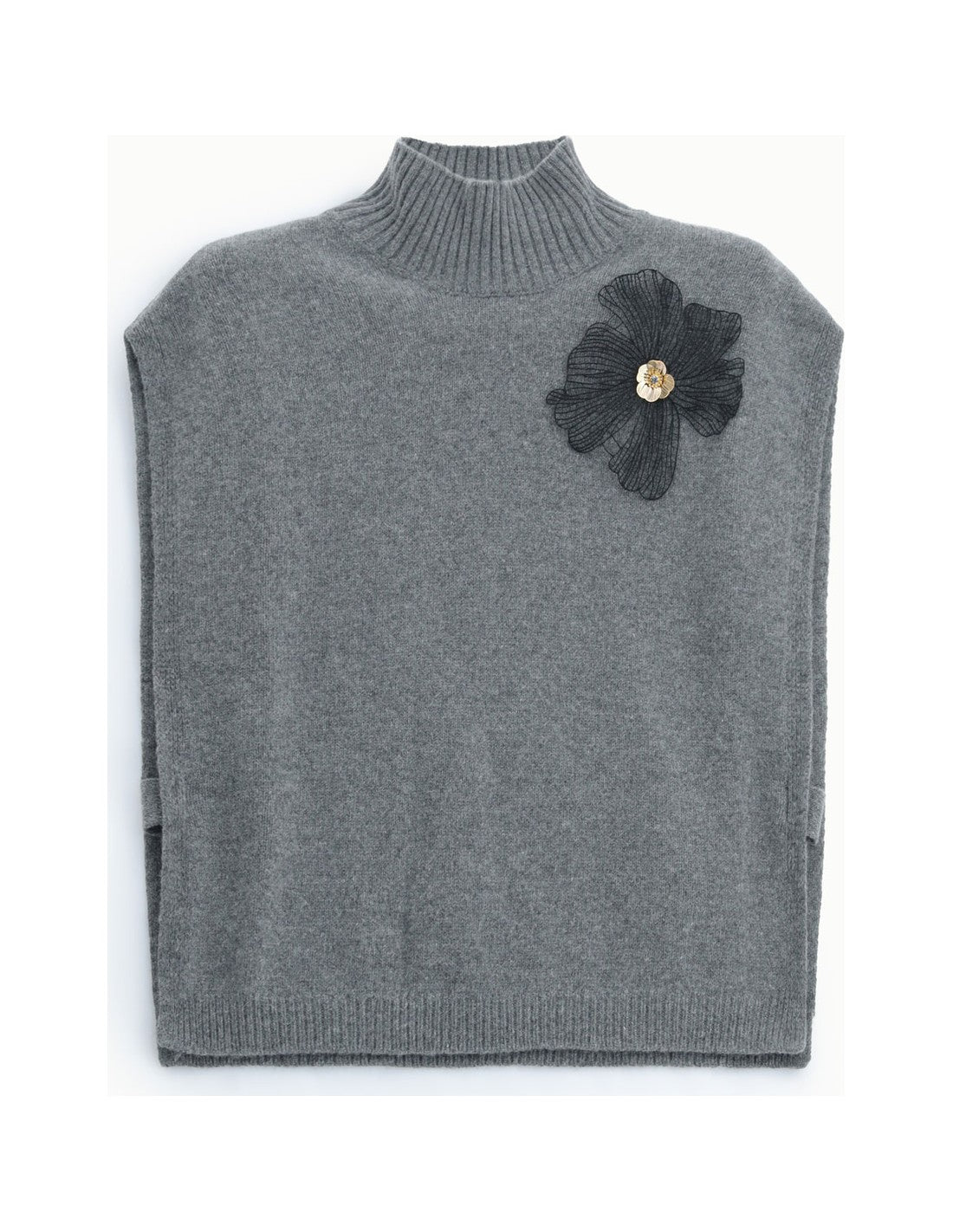 Pull sans manches à col montant et broche gris chiné à plat – Imperial