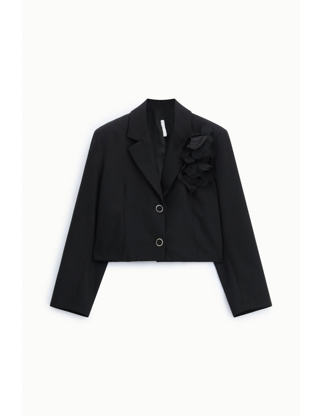 Blazer court à broche florale amovible noir, vue de face