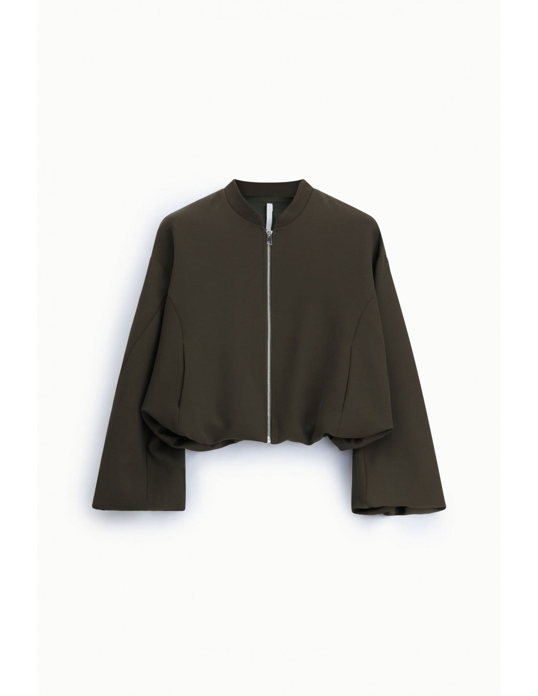 Blouson court col montant en crêpe kaki, vue de face