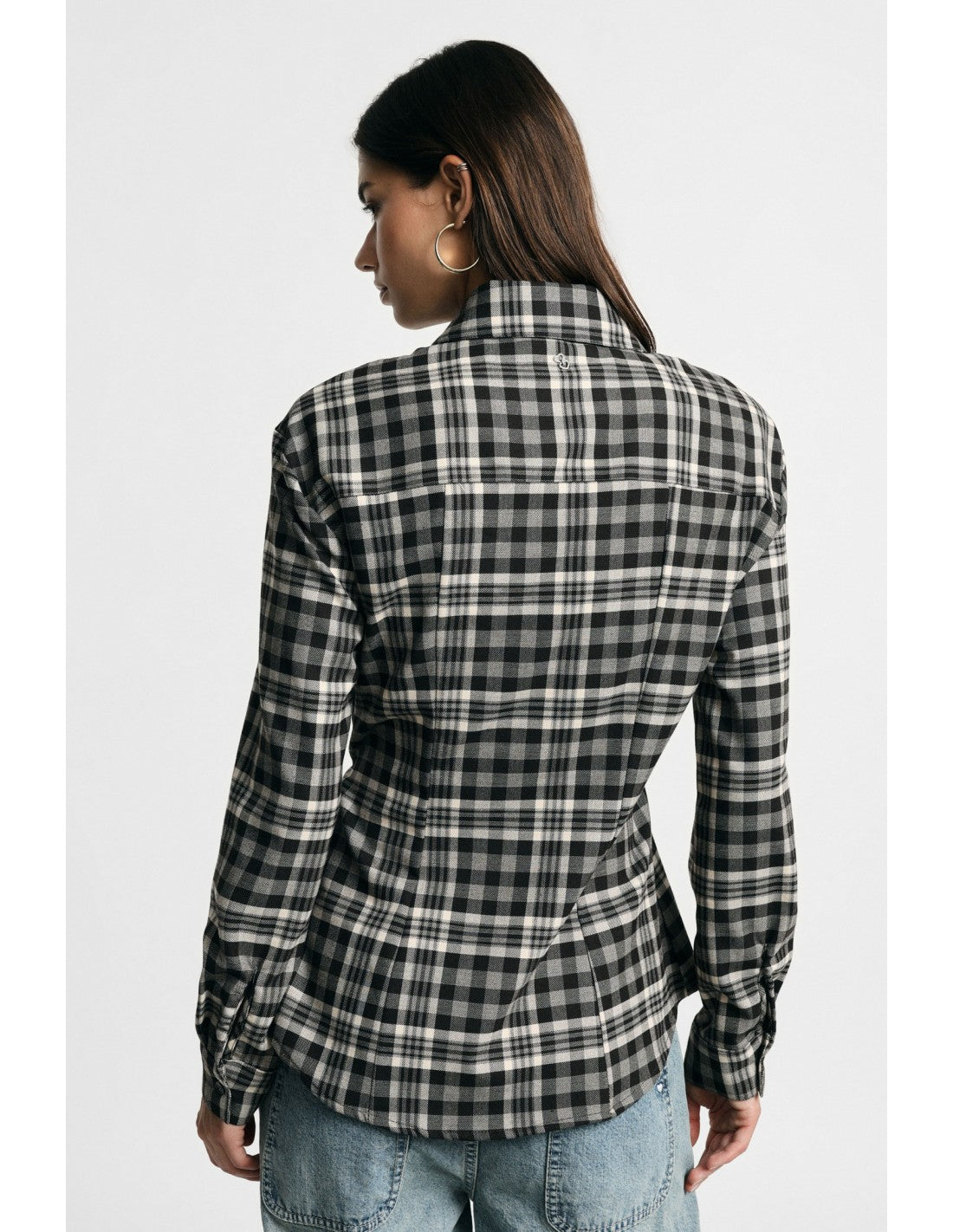 Chemise à carreaux à taille coulissée chocolat, vue de dos – Please