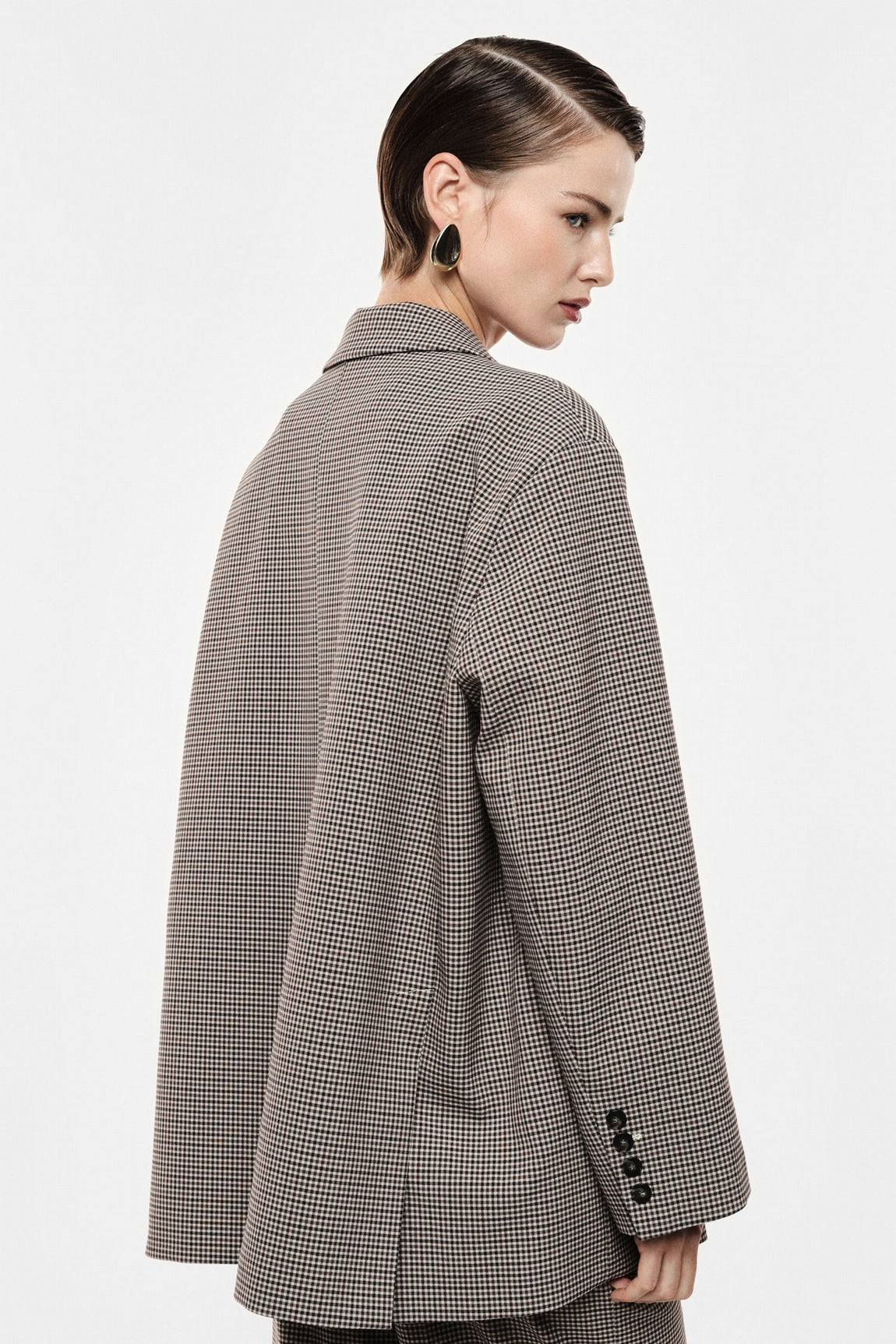 Blazer oversize micro pied-de-poule beige et marron – Imperial Femme, vue 3