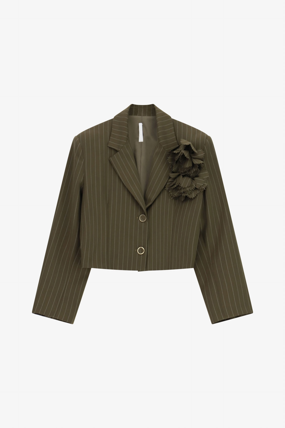 Blazer court rayé à broches florales kaki – Imperial Femme, vue 4