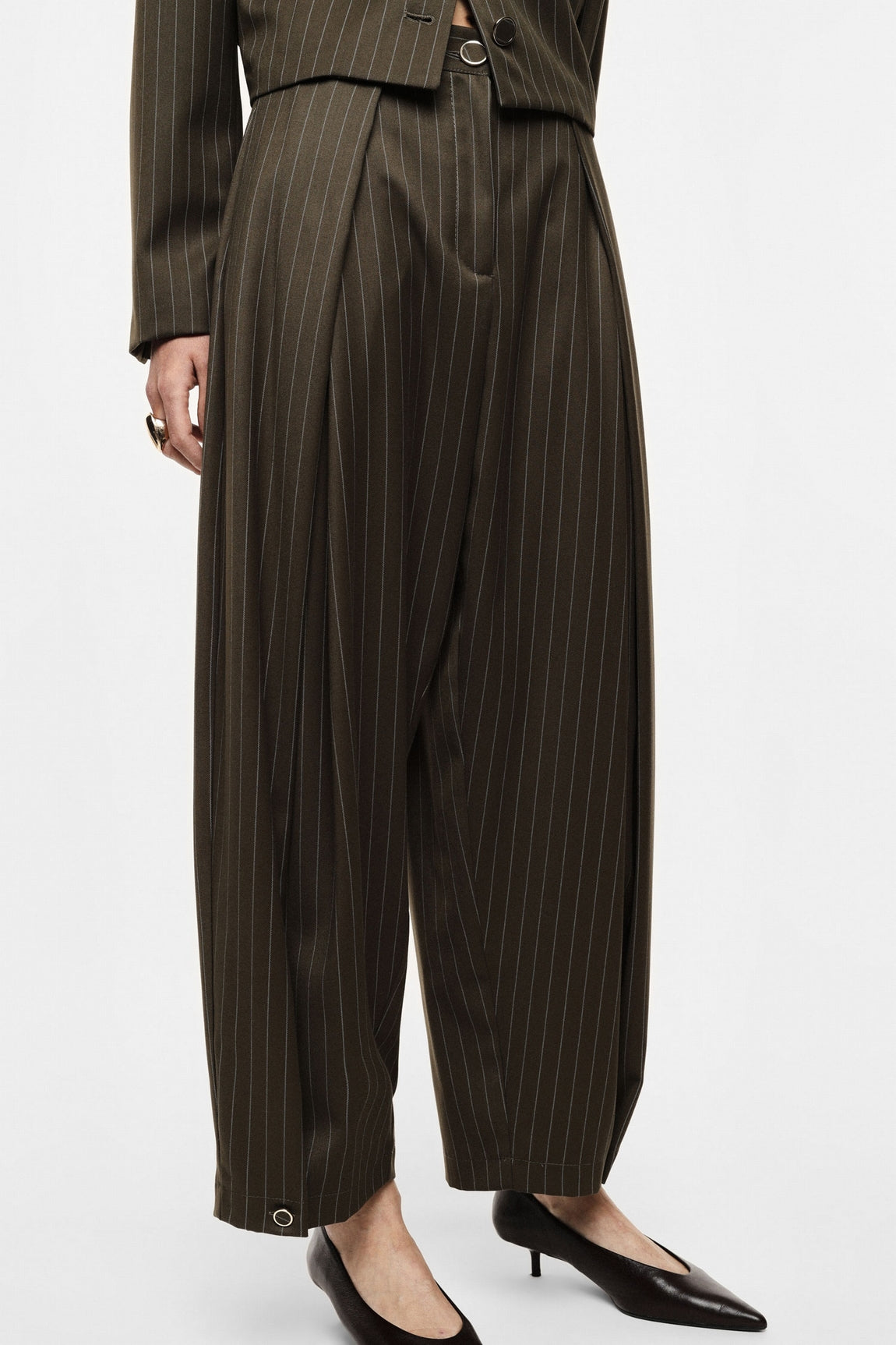 Pantalon palazzo taille haute à rayures kaki – Imperial Femme, vue 2