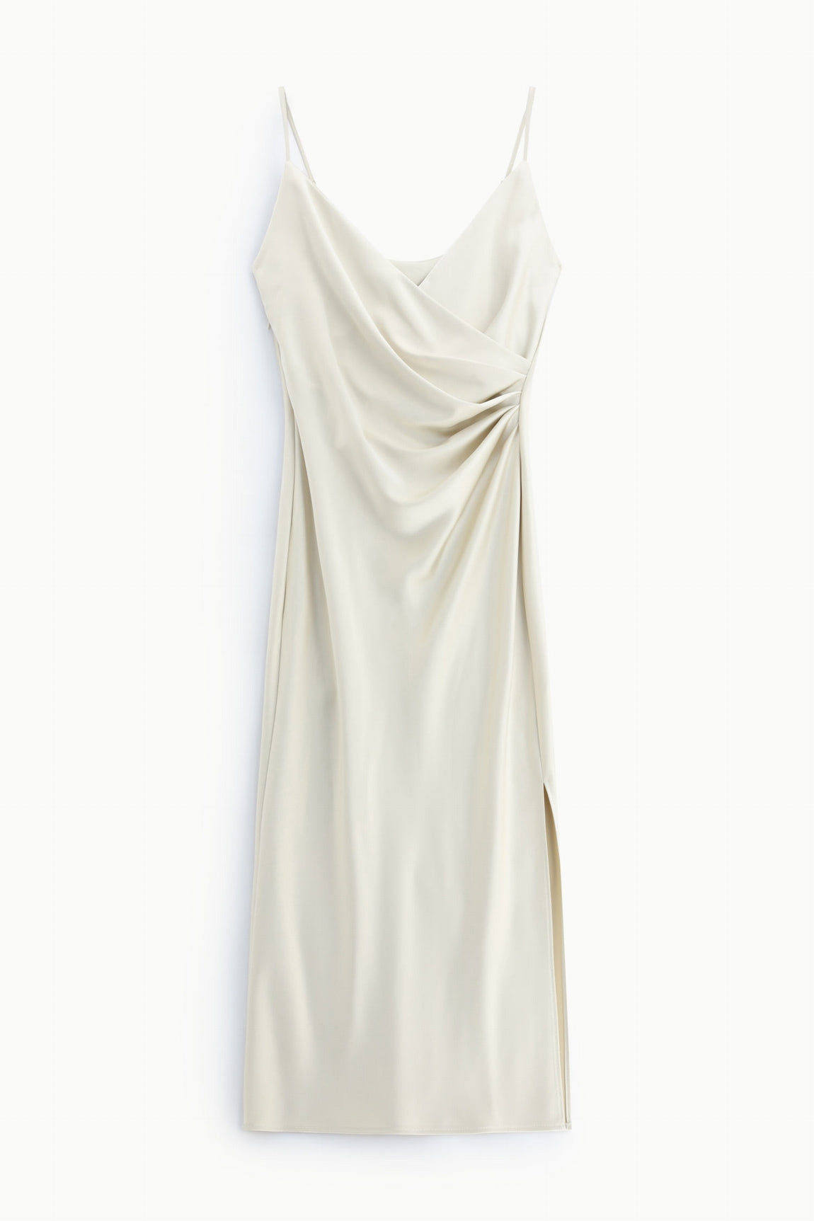 Robe fourreau drapée en crêpe satin écru – Imperial Femme