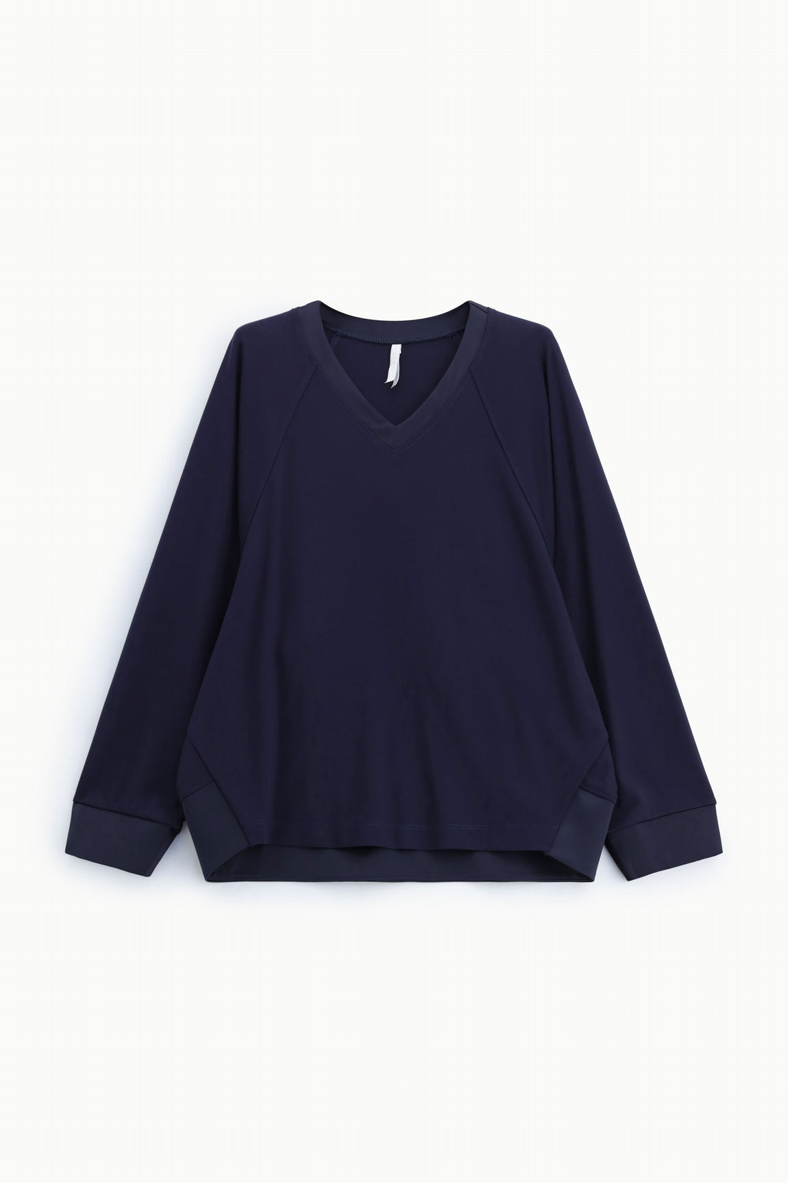 Sweat-shirt col V manches chauve-souris poignets satinés bleu marine – Imperial Femme
