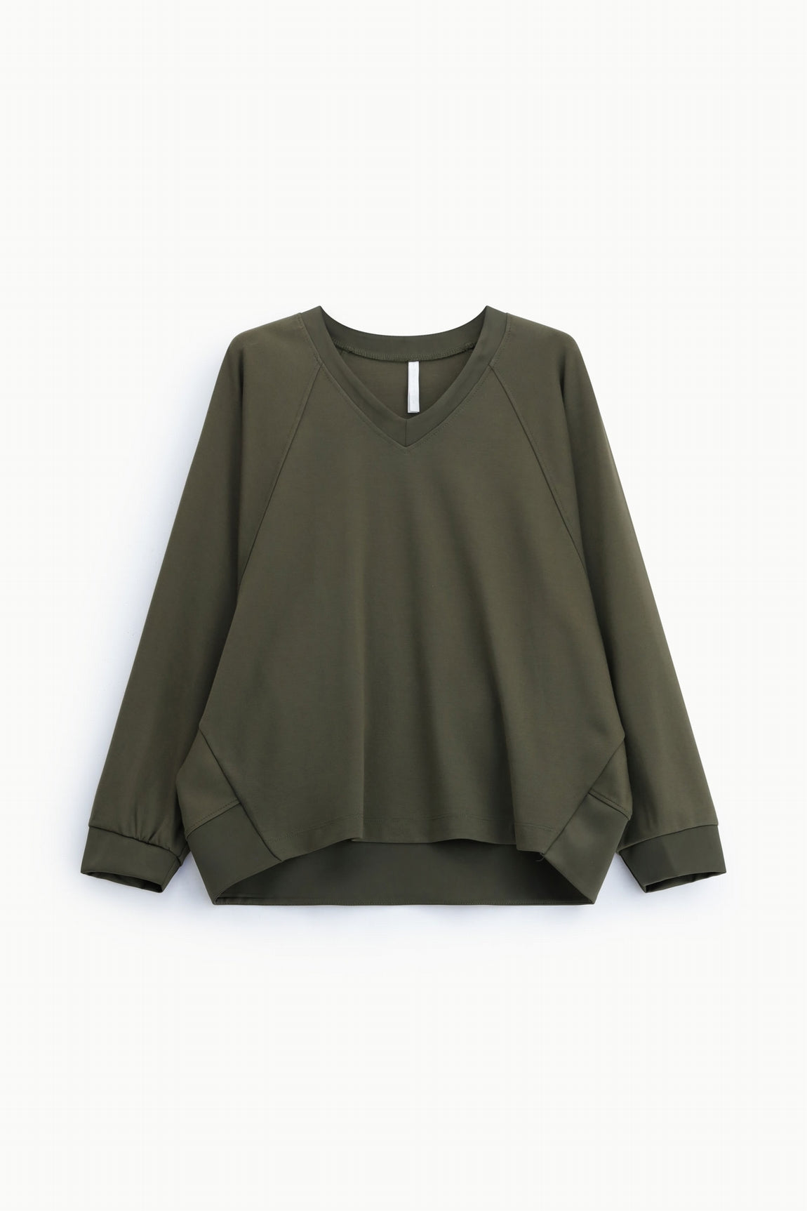 Sweat-shirt col V manches chauve-souris poignets satinés kaki – Imperial Femme