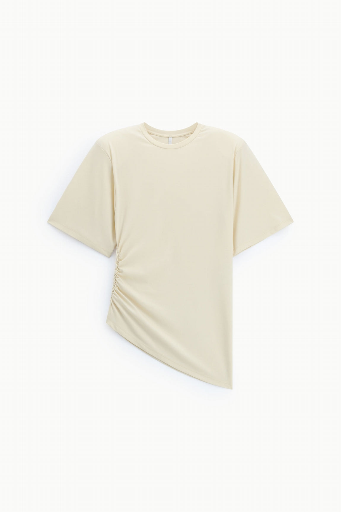 T-shirt asymétrique drapé à épaulettes structurantes écru – Imperial Femme