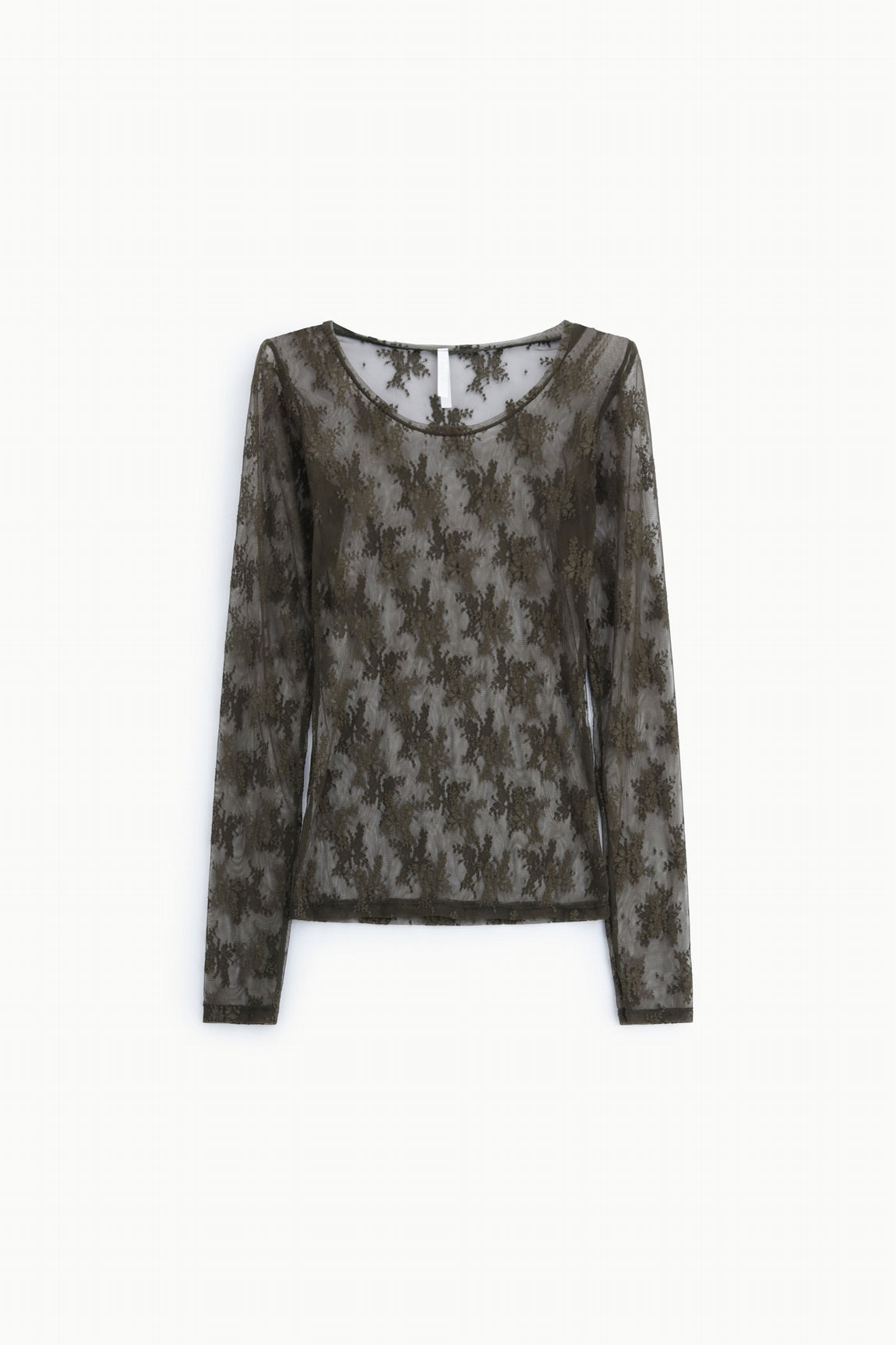 T-shirt en dentelle florale manches longues kaki – Imperial Femme
