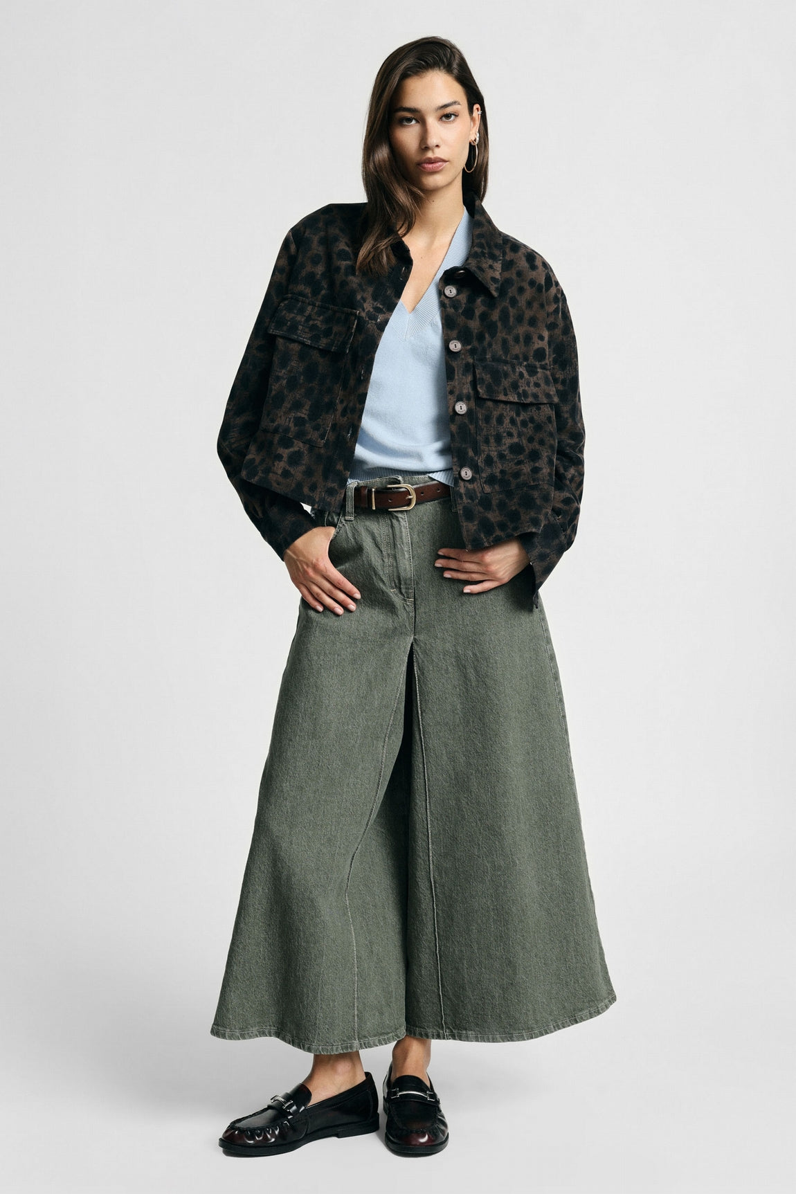 Jean palazzo jupe-culotte kaki – Please Femme