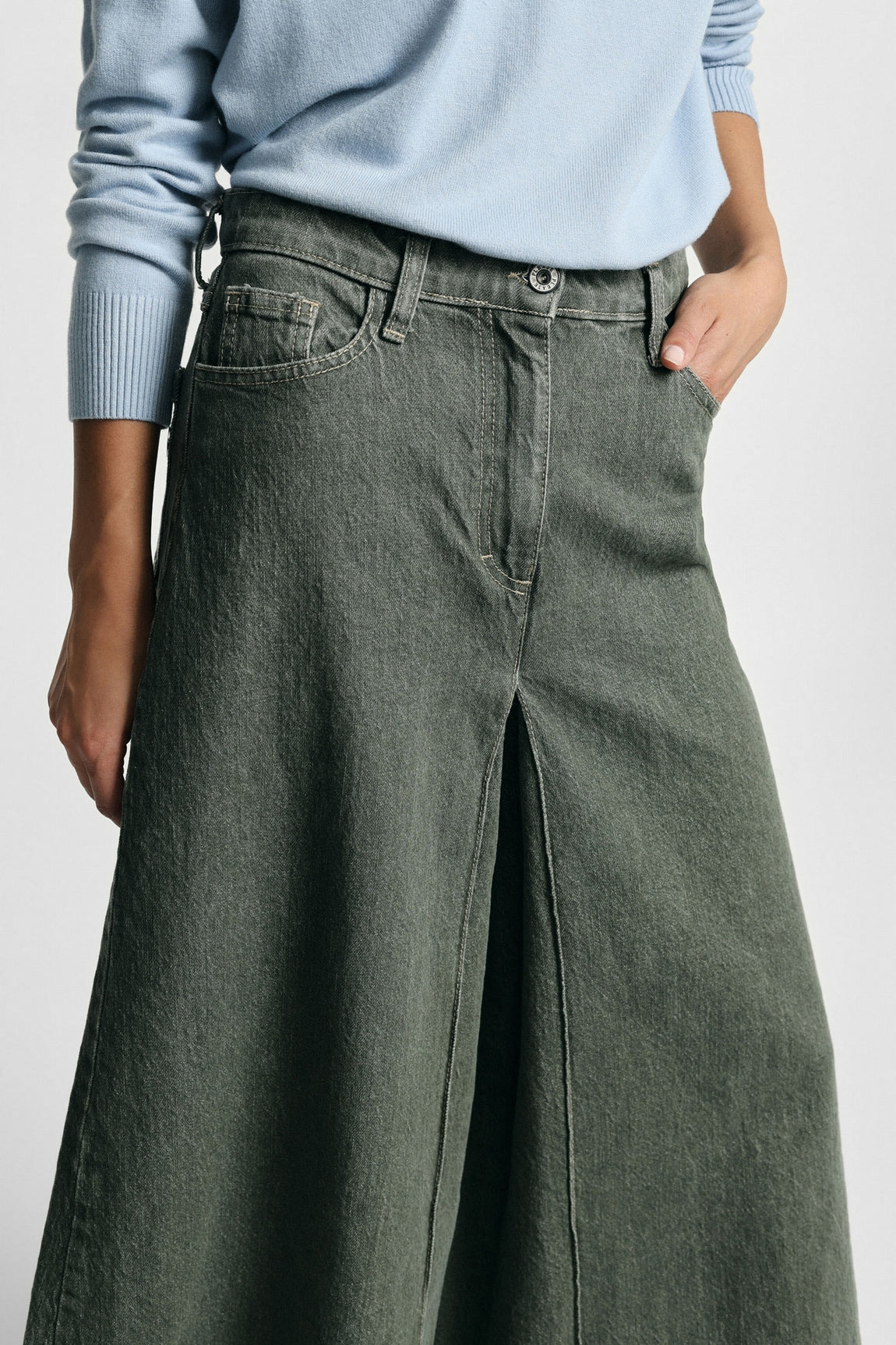 Jean palazzo jupe-culotte kaki – Please Femme, vue 3