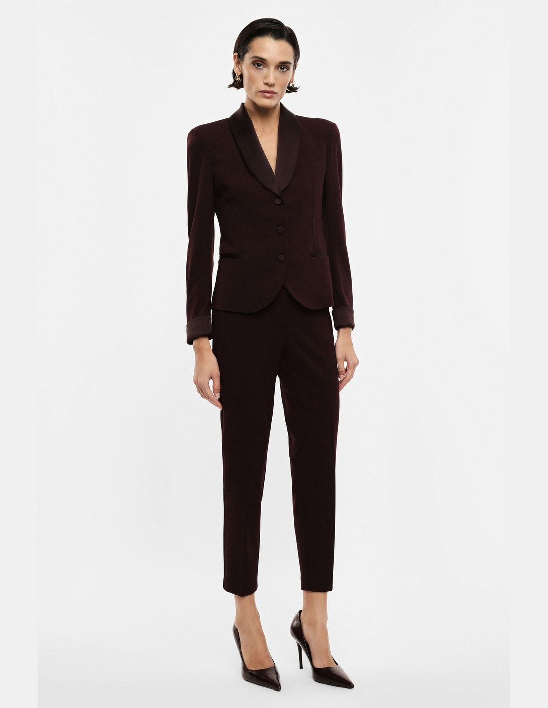 Pantalon cigarette de tailleur prune Imperial vue portée de face