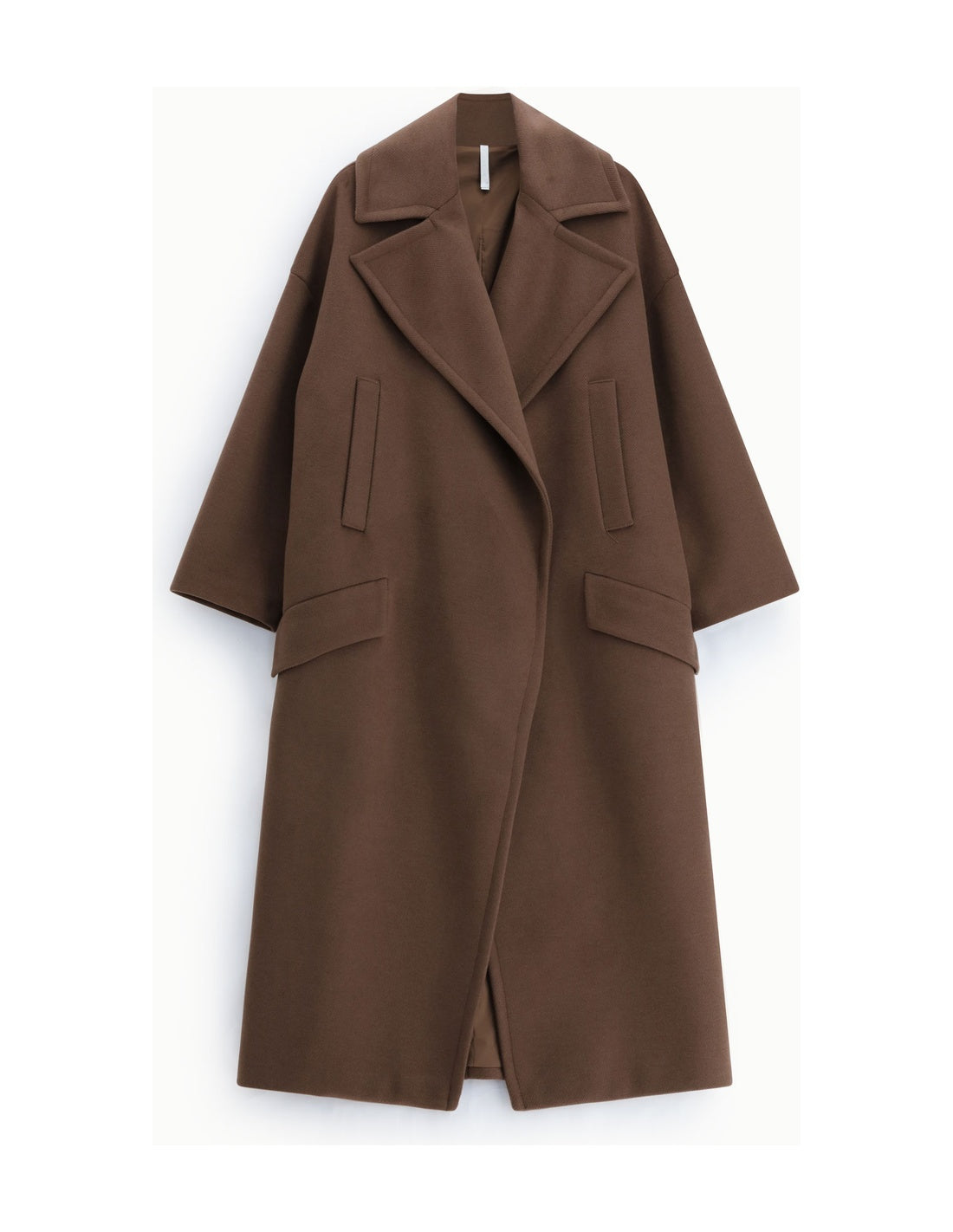 Manteau long oversize à larges revers marron à plat – Imperial