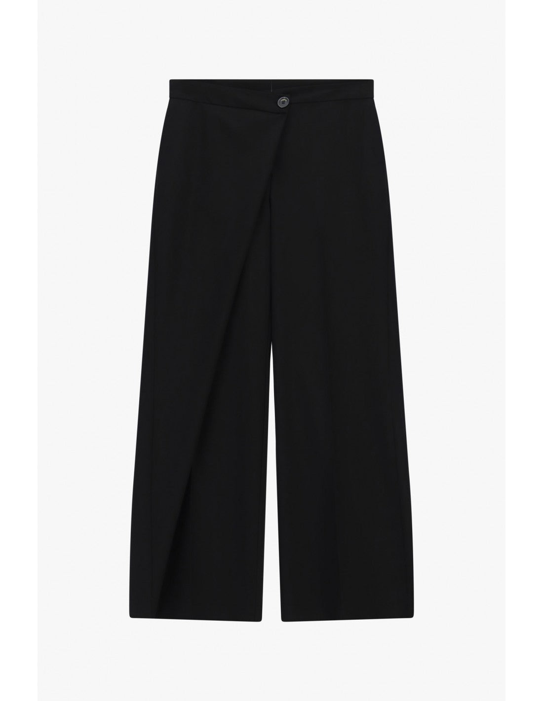 Pantalon palazzo à boutonnage asymétrique noir, vue de face