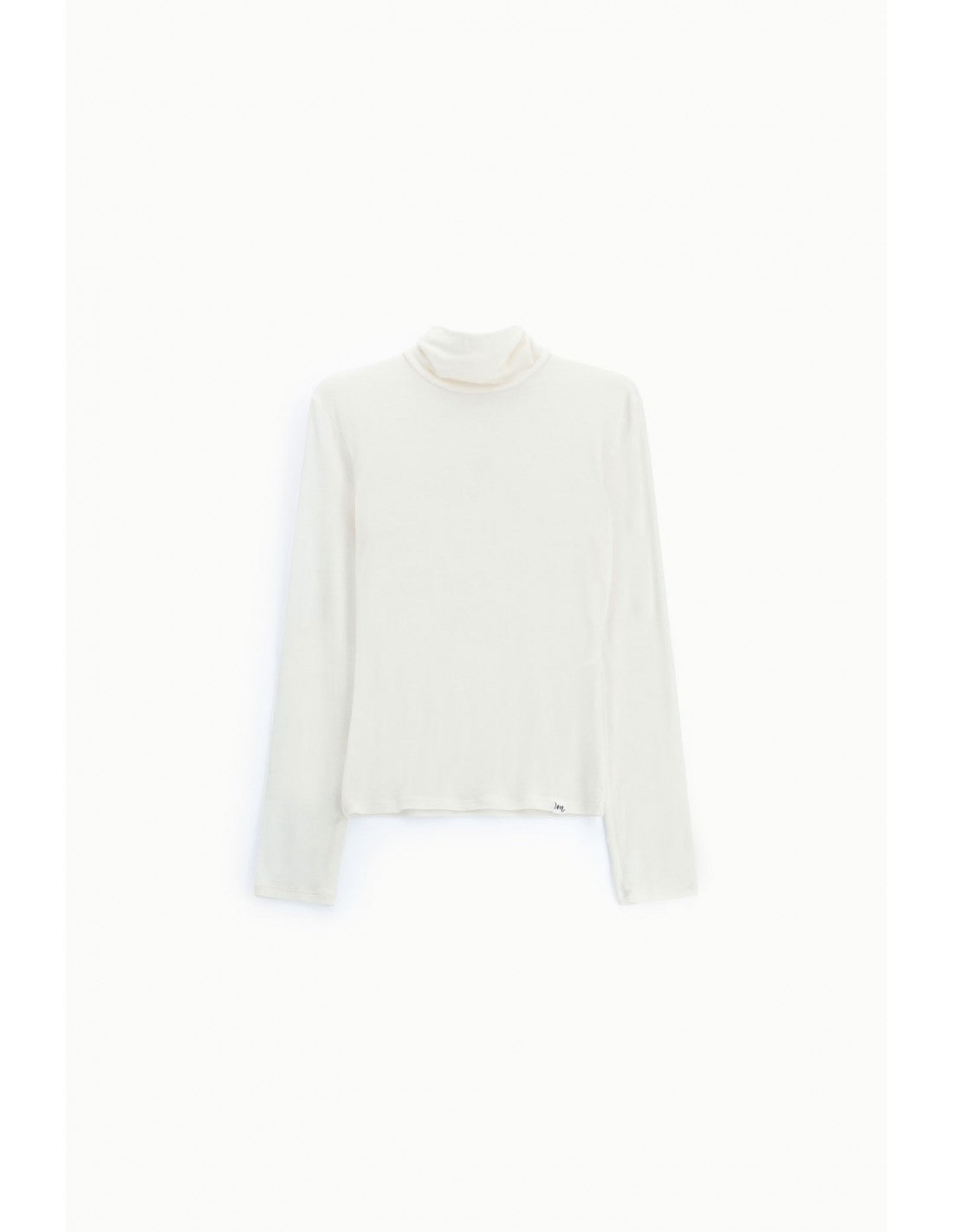 Sous-pull col roulé en laine et lyocell écru, vue de face