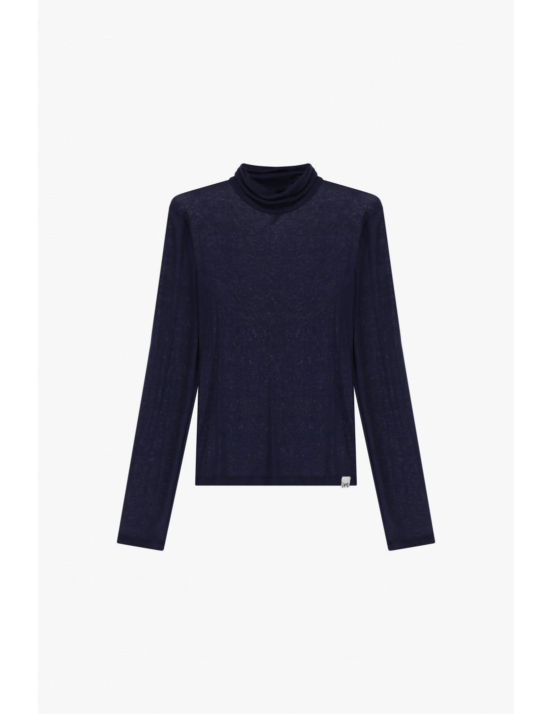 Sous-pull col roulé en laine et lyocell bleu marine, vue de face