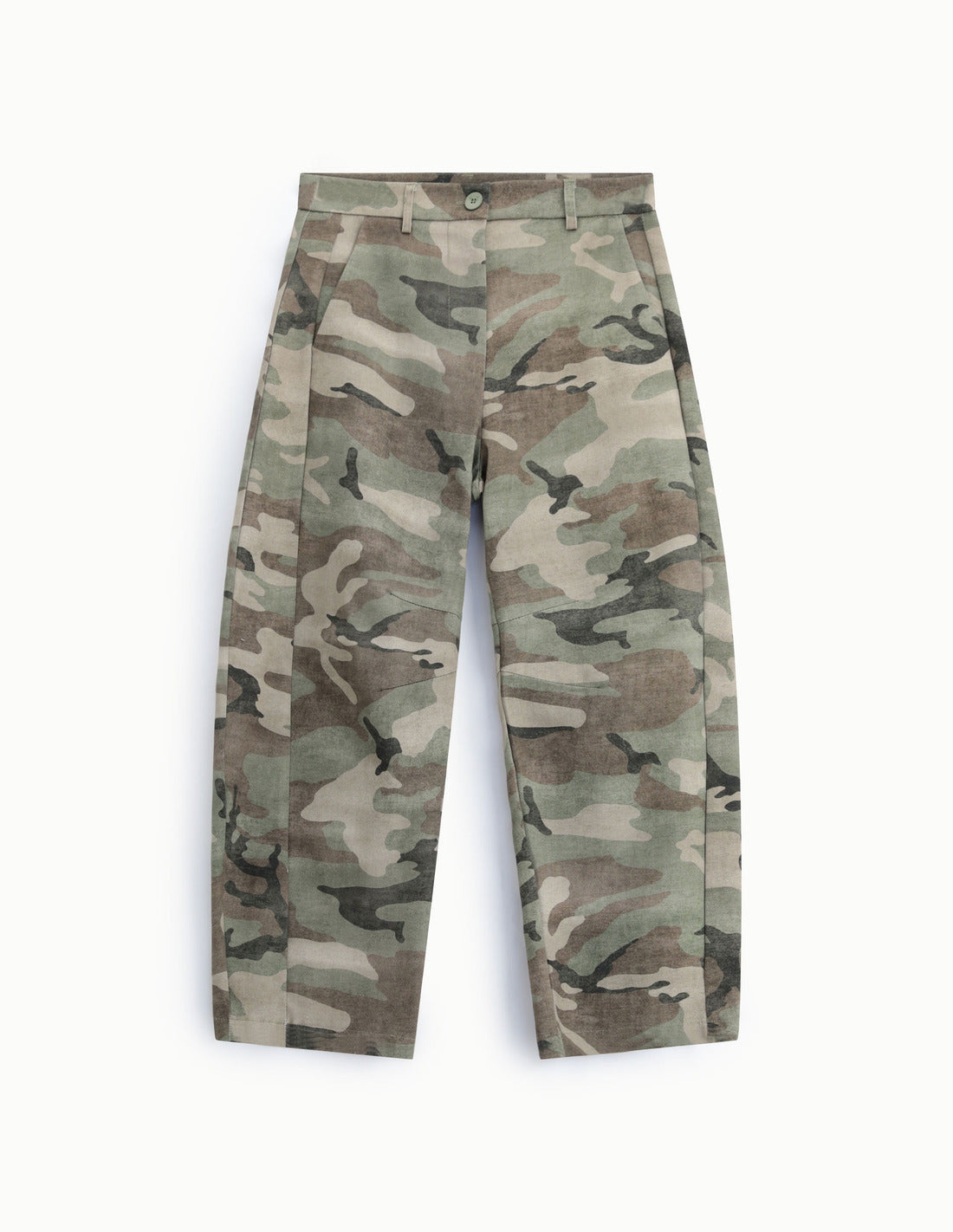 Pantalon barrel en sergé camouflage kaki et beige à plat – Imperial