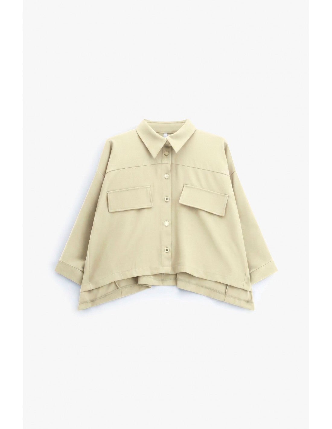 Veste trapèze manches raglan en crêpe écru, vue de face