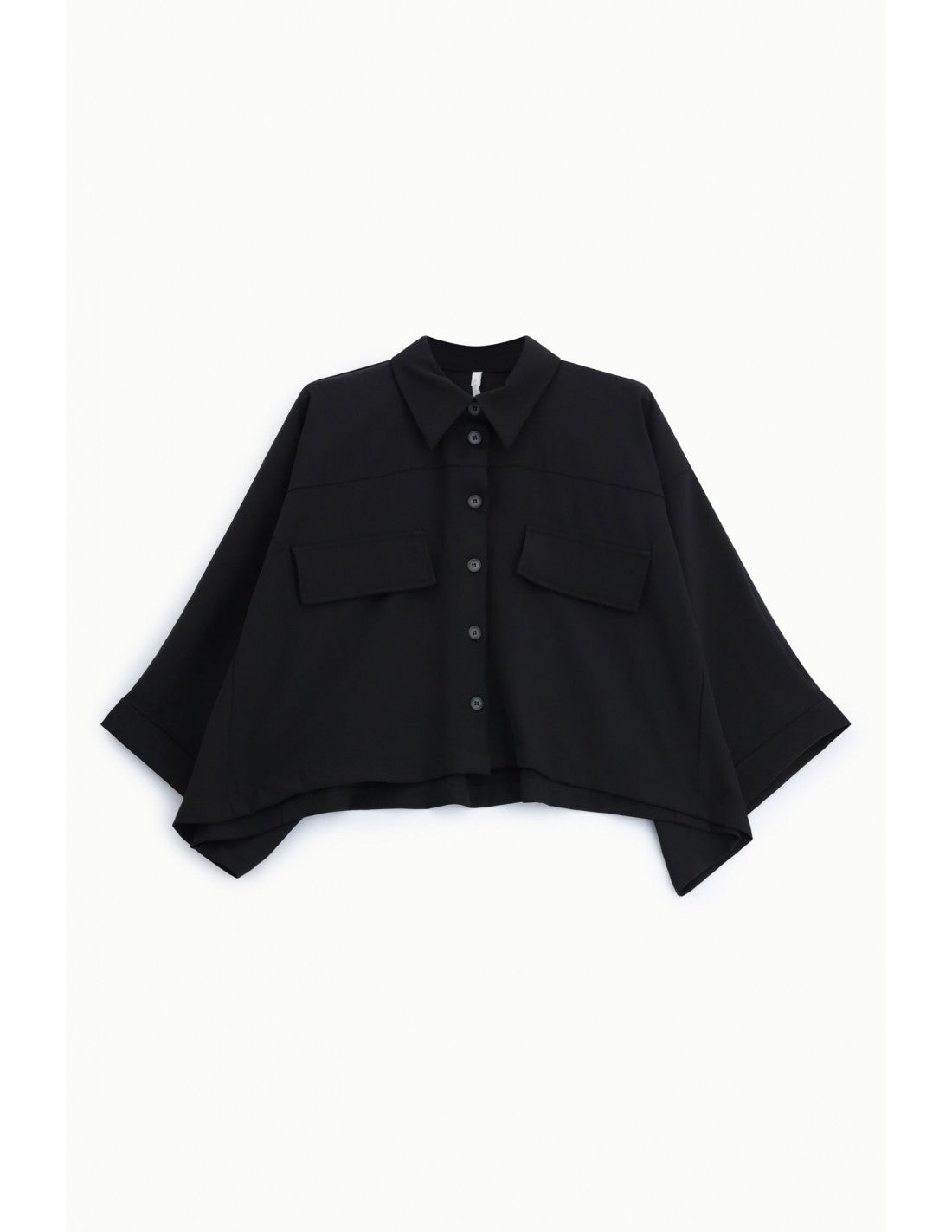 Veste trapèze manches raglan en crêpe noir, vue de face